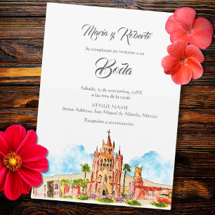 Convites Espanhol, Watercolor San Miguel de Allende Wedding