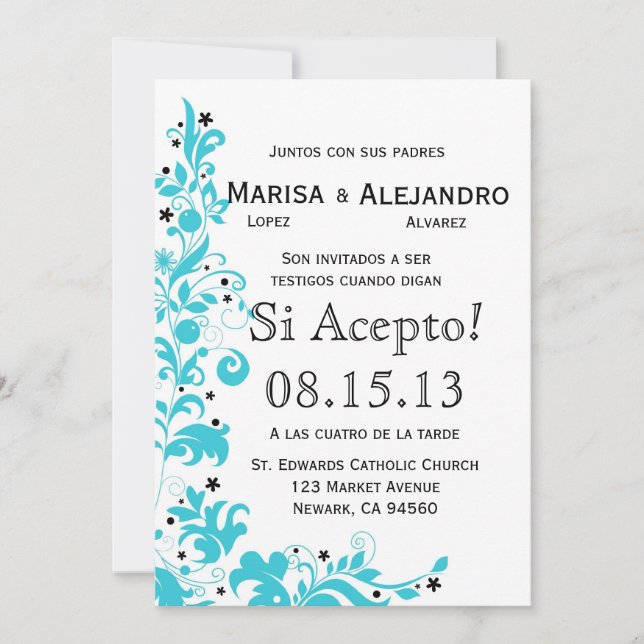 Convites Español do en de Azul Y Blanco Invitacion de Boda (Frente)