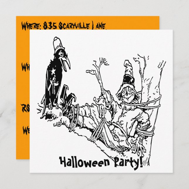 Convites Espantalho Amarrado em Árvore (Frente/Verso)