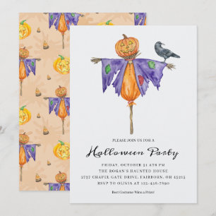 Convites Espantalho de Halloween com Festa de Abóbora
