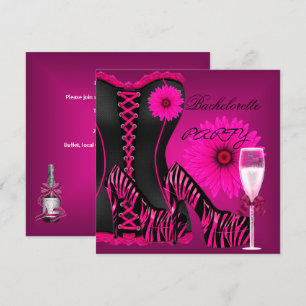 Convites Espartilho para Festa de Solteira Zebra Preto Rosa