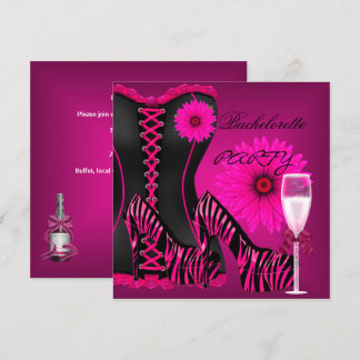 Convites Espartilho para Festa de Solteira Zebra Preto Rosa