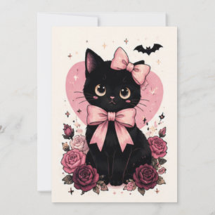 Convites Espelho Vintage Rosa Gato Preto Halloween