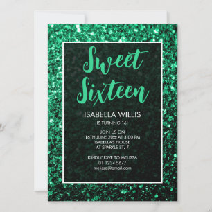 Convites Espelhos verdes esmeraldas Sweet 16 elegante scrip