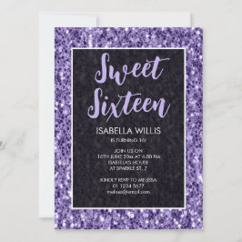 Convites Espelhos violetas roxos Sweet 16 elegant script