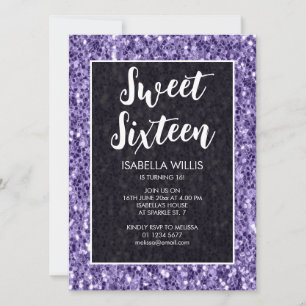 Convites Espelhos violetas roxos Sweet 16 elegant script