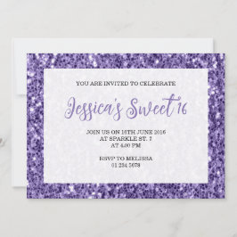 Convites Espelhos violetas roxos Sweet 16 elegant script