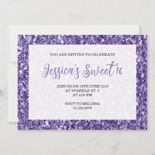 Convites Espelhos violetas roxos Sweet 16 elegant script
