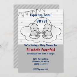 Convites Espera-se que os gêmeos Chás de fraldas de nuvem t