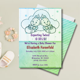 Convites Esperando o Chá de fraldas em Verde para as Garota