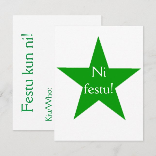 Convites Esperanto: Festu do Ni! (Frente/Verso)