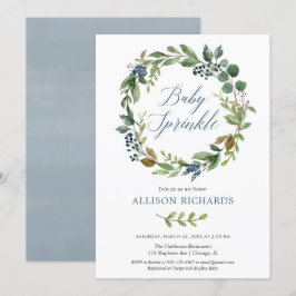 Convites Espessura de bebê azul empoeirada de verde neutro 
