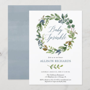 Convites Espessura de bebê azul empoeirada de verde neutro 