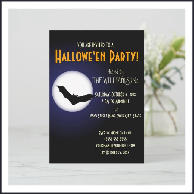 Convites Espetacular Lua e Morcego de Halloween (Criador carregado)