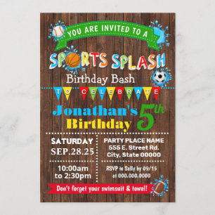 Convites Espetáculo de esportes, festa de aniversário de 