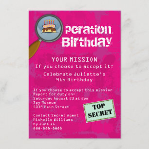 Convites Espionagem/Segredo/Festa de aniversário especial d