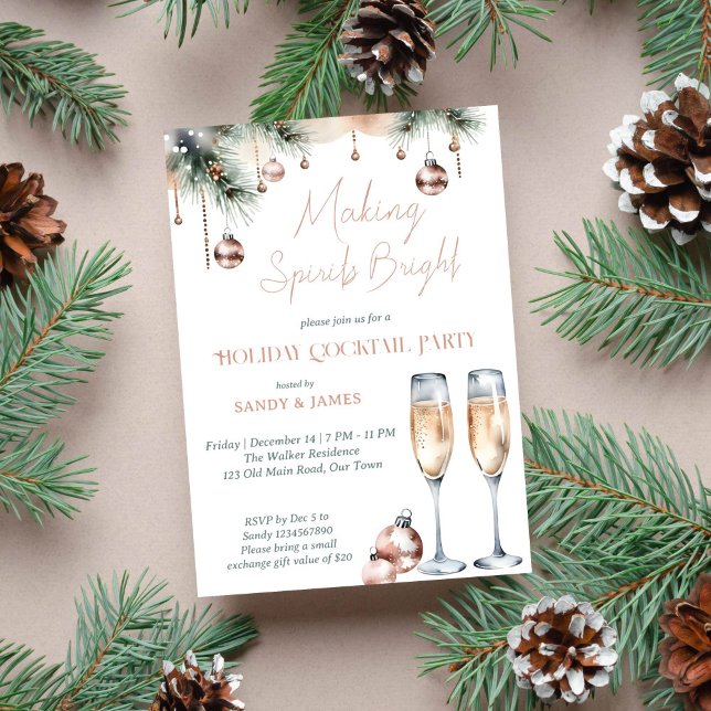 Convites Espírito fazer, festa de férias brilhante, boho me (Making spirits bright Christmas holiday cocktail party template invitation instant download gold)