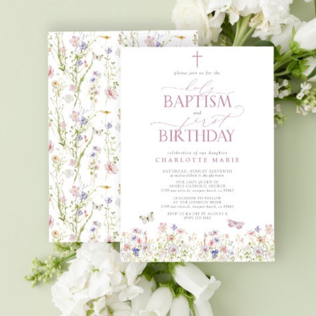 Convites Espírito Santo Batismo e primeiro aniversario - Es (Easily personalize this baptism and first birthday invite with your personal details.)