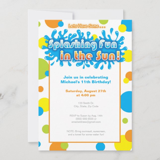 Convites Espirrando o divertimento no Sun (Frente)