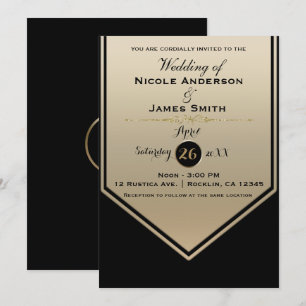 Convites Esplêndido Brilho Preto e Dourado Casamento Elegan