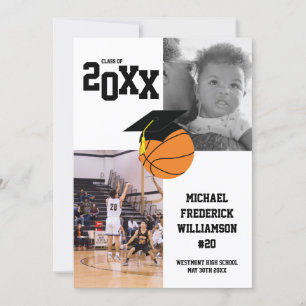 Convites Esportes de Graduação de Basquete, preto e branco