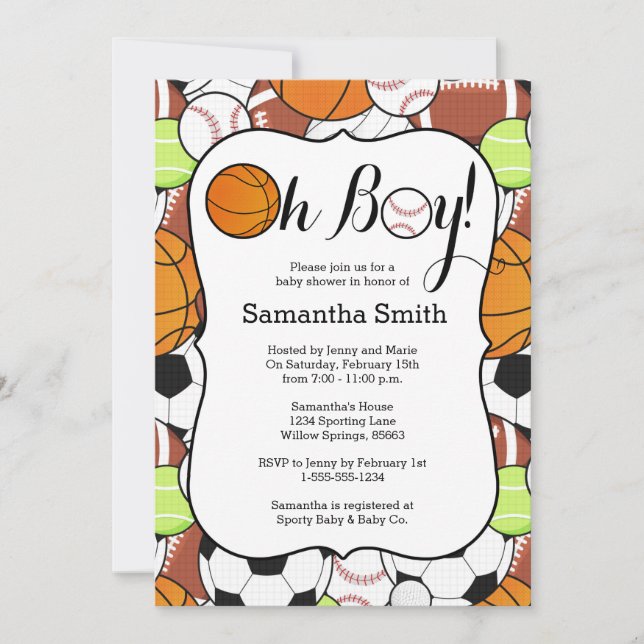 Convites Esportes, Oh Boy!Chá de Bebê (Frente)