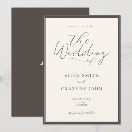 Convites Espresso Beige Script Classic Minimalist Wedding 