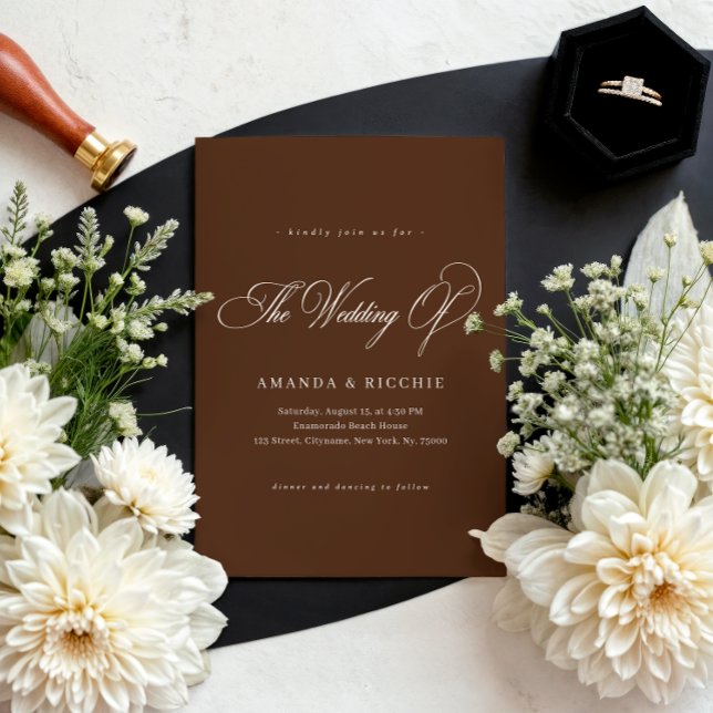 Convites Espresso Brown Elegant Fall Wedding Invitation (Criador carregado)