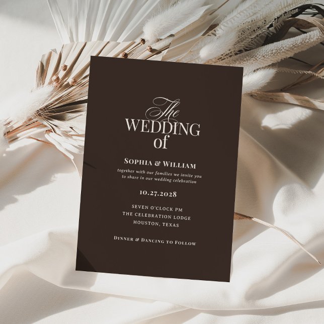Convites Espresso Marrom Escuro Simples | Casamento Neutro (Criador carregado)