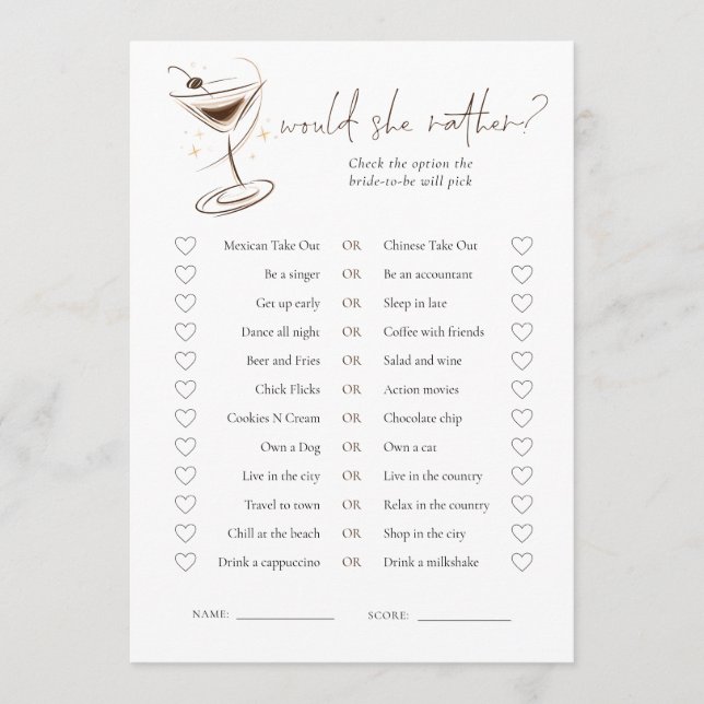 Convites Espresso Martini Doodle Bridal Shower Game (Frente)