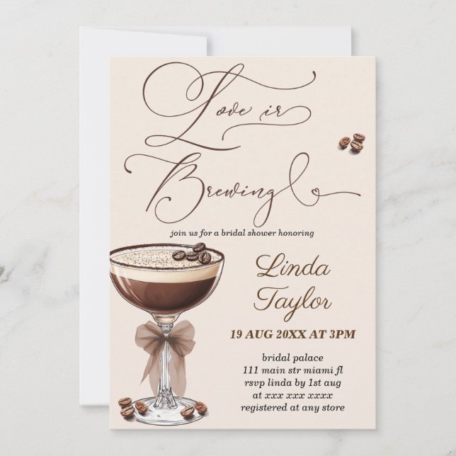 Convites Espresso Martini O Amor Está a Fermentar Chá de No (Frente)