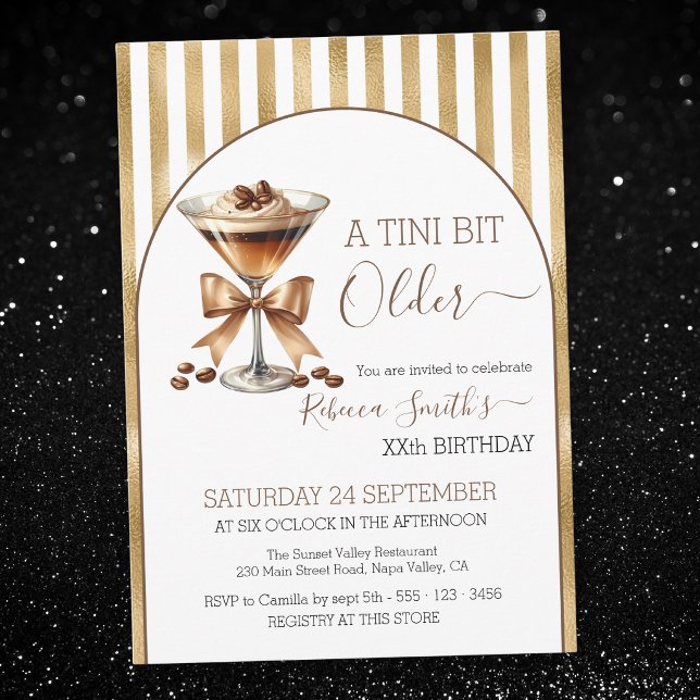Convites Espresso martini 'Um tini bit mais Velha' aniversá (Criador carregado)