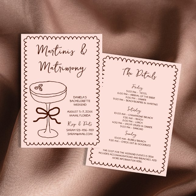 Convites Espresso Martinis & Matrimony Mão Desenhada (Espresso Martinis & Matrimony Hand Drawn Whimsical Invitation)