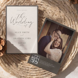 Convites Espresso Photo Back QR Classic Minimalist Wedding 