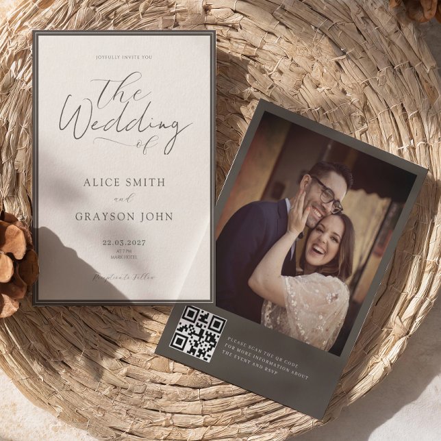 Convites Espresso Photo Back QR Classic Minimalist Wedding  (Criador carregado)