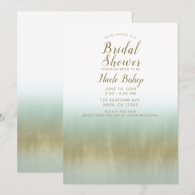 Convites Espuma do Mar Dourado Branco Bridal Shower Elegant (Frente/Verso)