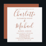 Convites Esquadra de Casamento de Script Terracotta Elegant<br><div class="desc">Com nomes elegantes de estilo de assinatura,  este convite de casamento de na moda pode ser personalizado com seus detalhes de casamento na tipografia do terracotta moderna. Projetado por Thisnotme©</div>