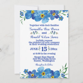 Convites Esqueça-me não Blue Floral Watercolor Invit