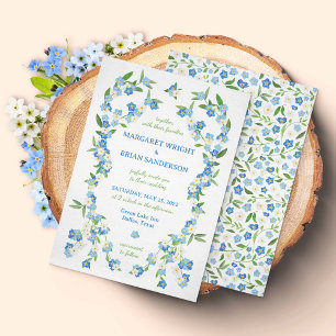 Convites Esquece-me de Casamento Azul e Branco com Aquarela