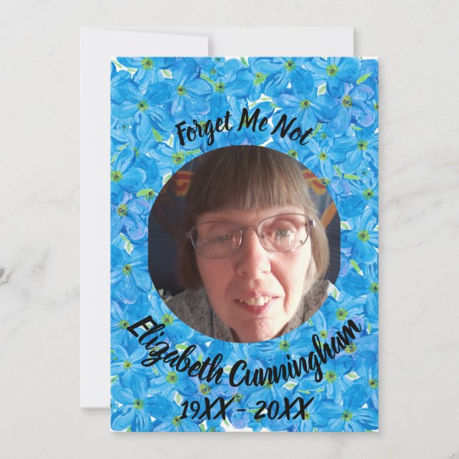 Convites Esquece-Me Não Poem Blue Floral Foto Memorial Card (Frente)