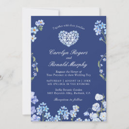 Convites Esquece-me Nots Heart Royal Blue Floral Wedding