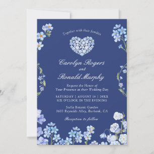 Convites Esquece-me Nots Heart Royal Blue Floral Wedding