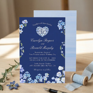 Convites Esquece-me Nots Heart Royal Blue Floral Wedding