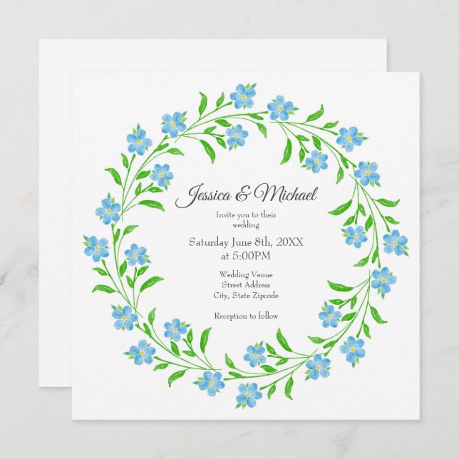 Convites Esquece-me Nots Watercolor Floral (Frente/Verso)