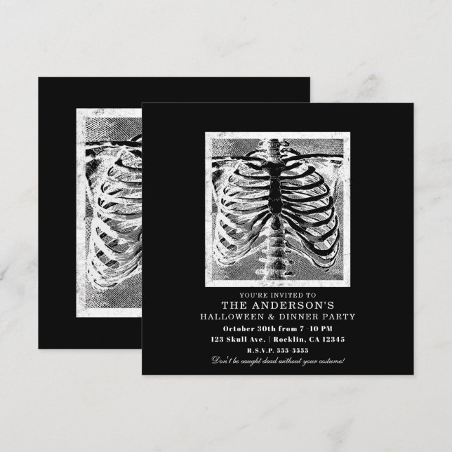 Convites Esqueleto Antigo Ossos Torso Corpo Halloween (Frente/Verso)