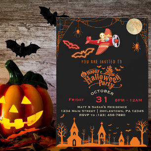 Convites Esqueleto Caprichoso Voando Avião Festa de Hallowe