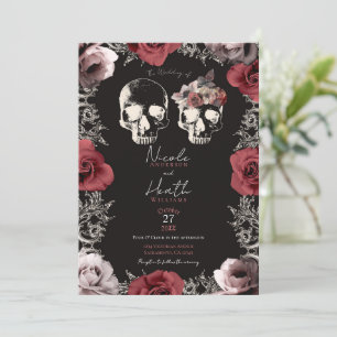 Convites Esqueleto Caveira Rosa Poeira Mauve Casamento Góti