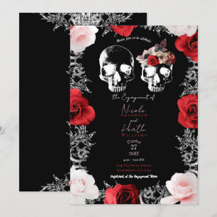 Convites Esqueleto Caveira Rosas Rosa Vermelho Engajamento