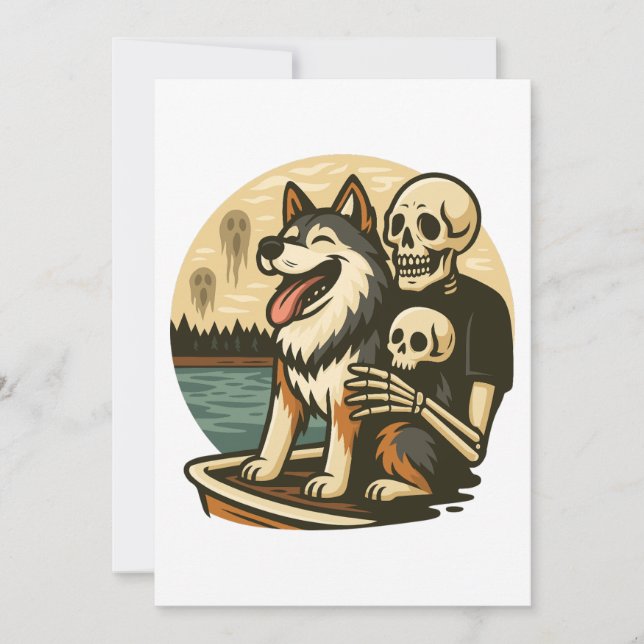 Convites Esqueleto com Cachorro no Lago Assombrado Arte de  (Frente)