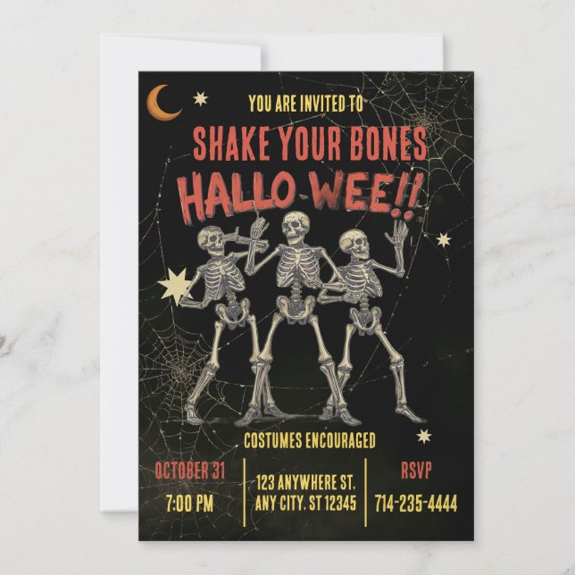 Convites Esqueleto Dançante Vintage Halloween (Frente)